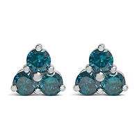14KT White Gold Blue Diamond Trio Stud Earrings