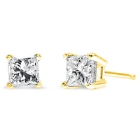 14K Yellow Gold 1/5 Ct Princess Solitaire Stud Earrings