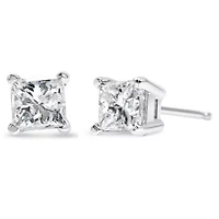 14K White Gold 3/8 Ct Princess Diamond Solitaire Stud Earrings