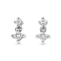 14K White Gold 1/4 Ct Double Diamond Drop and Dangle Stud Earrings