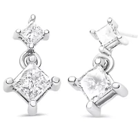 14K White Gold 3/8 Ct Diamond Double Dangle 2 Stone Stud Drop Earrings for Women