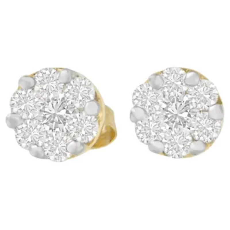 14K Yellow Gold 3/4 Ct Round Diamond Stud Earring