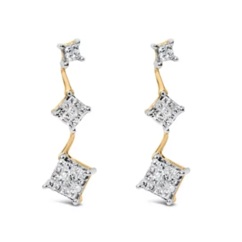 14K Yellow Gold 1 Ct Princess Diamond Earrings