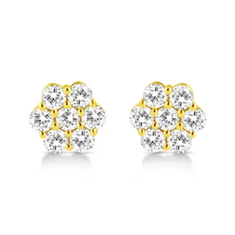 14K Yellow Gold 1/2 Ct Diamond Floral Cluster Stud Earrings with Pushbacks