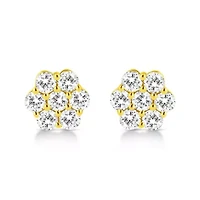 14K Yellow Gold 1/2 Ct Diamond Floral Cluster Stud Earrings with Pushbacks