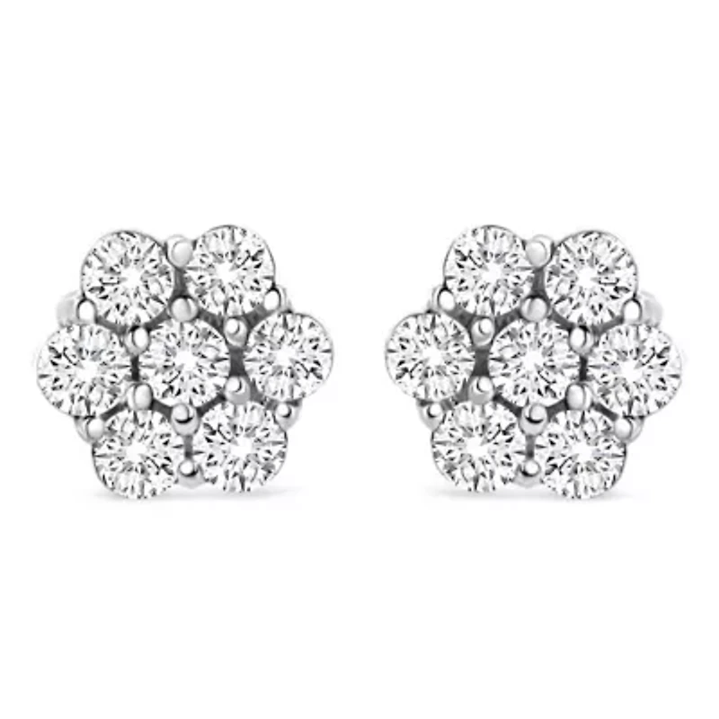14K White Gold 1/2 Ct RoundDiamond Floral Stud Earrings