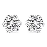 14K White Gold 1/2 Ct RoundDiamond Floral Stud Earrings