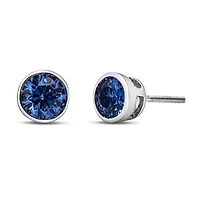 Lab Created 14K White Gold 1.0 Ct Blue Lab Grown Diamond Bezel Solitaire Stud Earrings