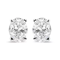 Lab Created 14K White Gold 2.0 Ct Prong Lab Grown Oval Diamond Solitaire Stud Earring