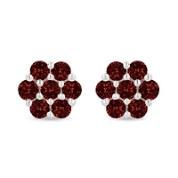14K White Gold 1.0 Ct Red Diamond Prong 7 Stone Floral Stud Earrings