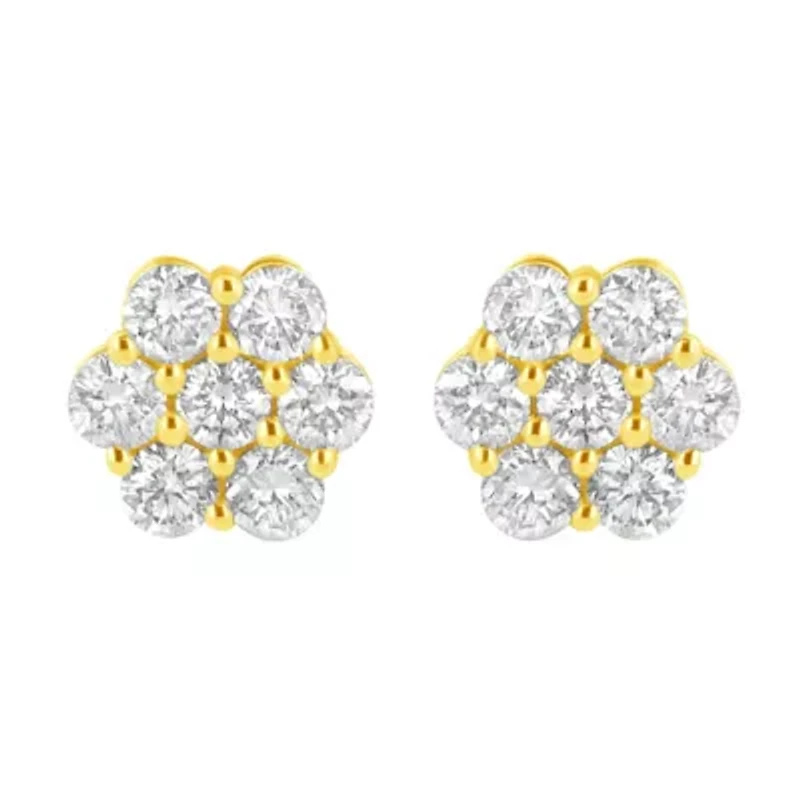 14K Yellow Gold 1.0 Ct Diamond Flower Earring