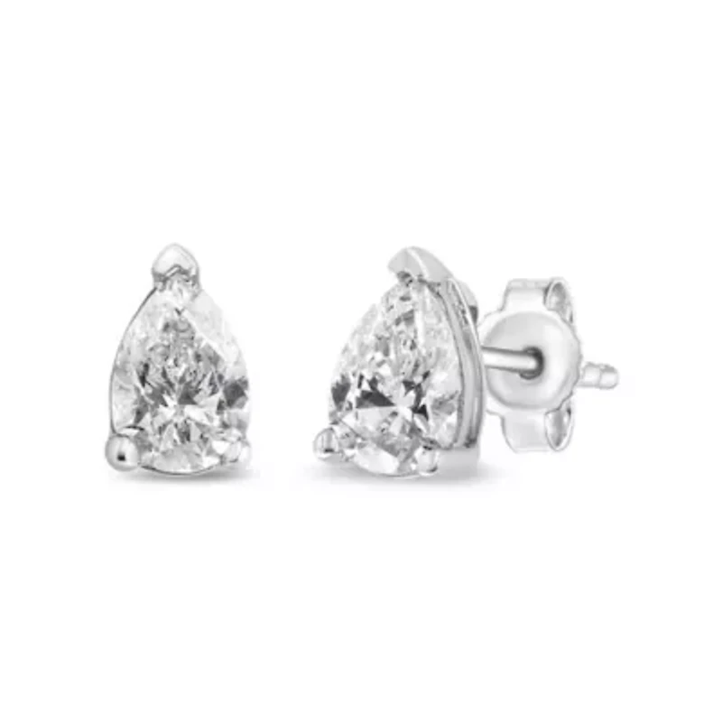 Lab Created 14K White Gold 1/2 Ct Pear Shape Solitaire Lab Grown Diamond Stud Earrings