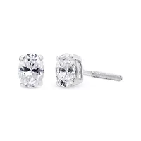 Lab Created 14K White Gold Ct Lab Grown Oval Solitaire Diamond Stud Earrings