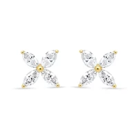 14K Yellow Gold 3/4 Ct Marquise Diamond 8 Stone Floral Leaf Stud Earrings