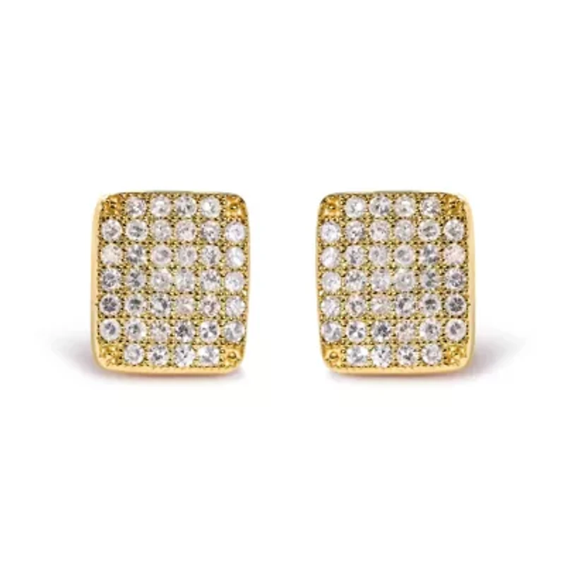 14K Yellow Gold 1/2 Ct Diamond Square Shaped Composite Cluster Stud Earrings