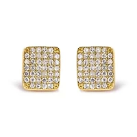 14K Yellow Gold 1/2 Ct Diamond Square Shaped Composite Cluster Stud Earrings