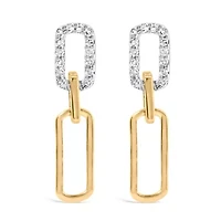 14K Yellow Gold 1/10 Ct Diamond Studded Paperclip Drop and Dangle Earrings