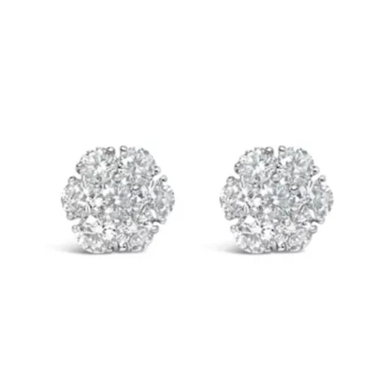 Lab Created 14K White Gold 1 3/4 Ct Lab Grown Diamond Floral Cluster Composite Stud Earring