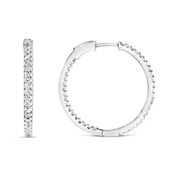 14K White Gold 1.0 Ct Princess Diamond Inside Out Hoop Earrings - 23 MM