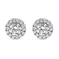 Lab Created 14K White Gold 1.0 Ct Round Lab-Grown Diamond Halo Stud Earrings