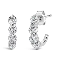 Lab Created 14K White Gold 1 1/4 Cttw Round Lab Grown Diamonds 5 Stone Open Hoop Stud Earrings