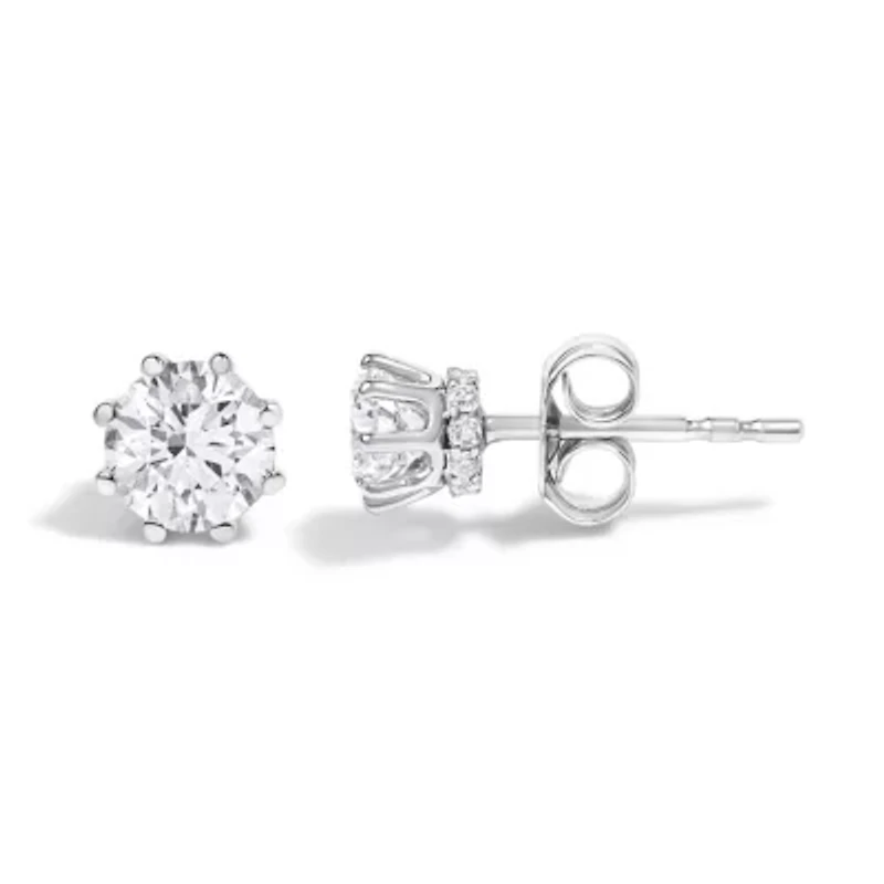 Lab Created 14K White Gold 1.0 Ct Lab-Grown Diamond 8 Prong Hidden Halo Stud Earrings