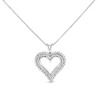Lab Created Silver 1.00 Cttw Lab-Grown Diamond Open Heart Pendant Necklace - 18" Inches