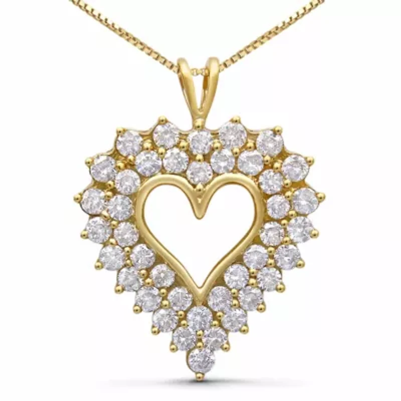 14K Yellow Gold Plated Silver 4.0 Cttw Diamond Shadow Frame Heart Pendant Necklace