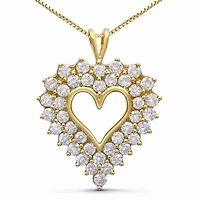 14K Yellow Gold Plated Silver 4.0 Cttw Diamond Shadow Frame Heart Pendant Necklace