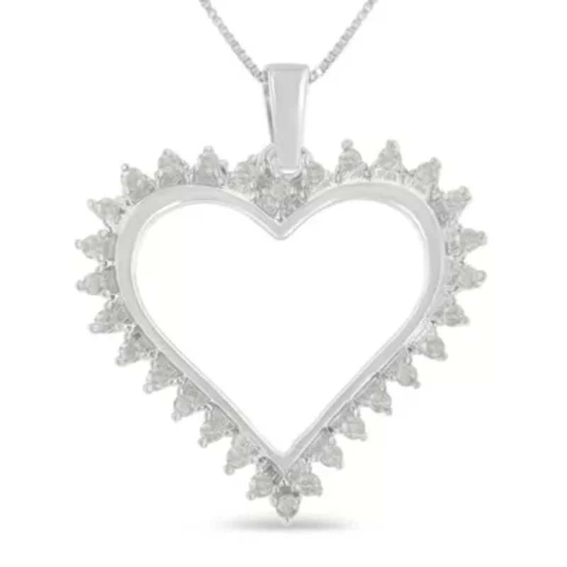 .925 Sterling Silver 1/4 cttw 3-Prong Diamond Open Heart 18" Pendant Necklace
