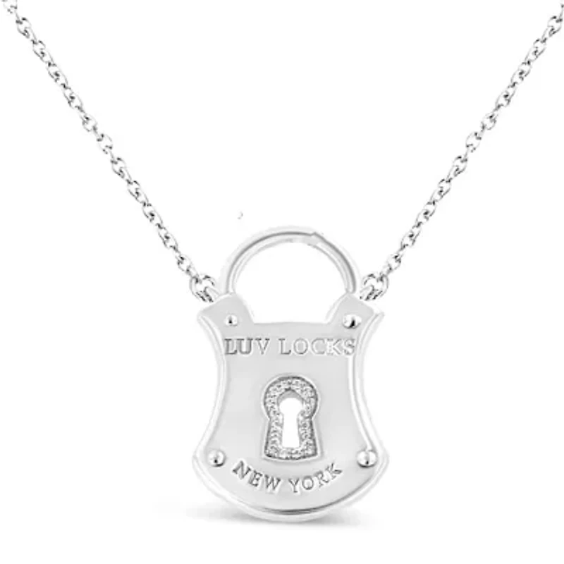 .925 Sterling Silver 1/10 Cttw Diamond Lock Pendant 18" Necklace