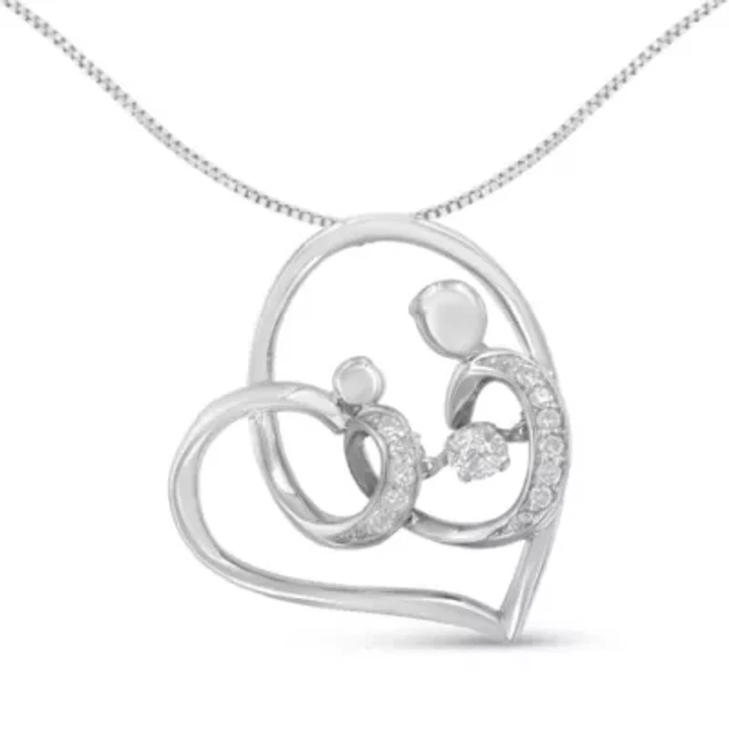 .925 Sterling Silver 1/6 cttw Diamond Heart Pendant Necklace
