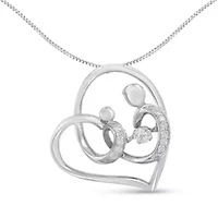 .925 Sterling Silver 1/6 cttw Diamond Heart Pendant Necklace