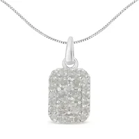 .925 Sterling Silver 1 cttw Diamond Block Pendant Necklace
