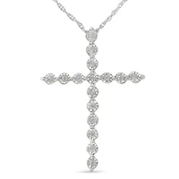 Silver 1/6 Cttw Diamond Miracle-Set Shared Prong Cross 18" Pendant Necklace