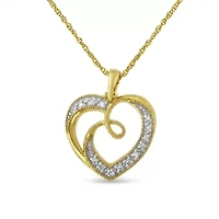 14K Yellow Gold Plated Silver Diamond Accent Ribbon & Heart 18" Pendant Necklace
