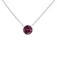 Silver Bezel Set 3.5mm Created Amethyst Gemstone Solitaire 18" Pendant Necklace