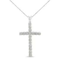 .925 Sterling Silver 1/4 Cttw Diamond Miracle Set Cross Unisex Pendant Necklace 18"
