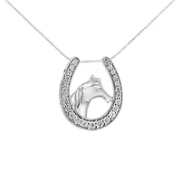 .925 Sterling Silver 1/4 cttw Diamond U Shape Pendant Necklace