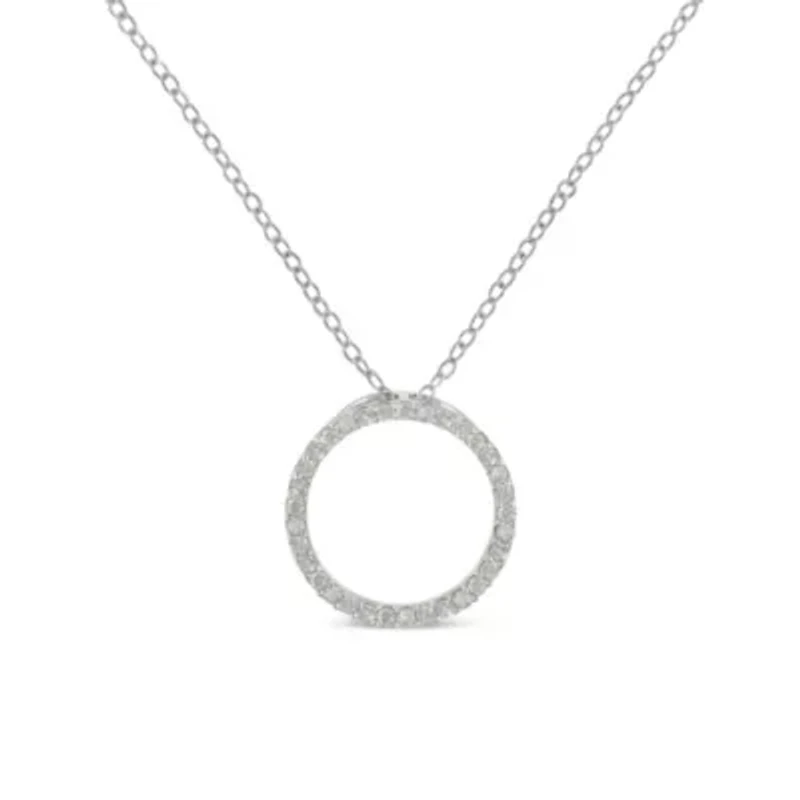 Silver 1/3 Cttw Round-Cut Diamond Open Circle Halo 18" Pendant Necklace