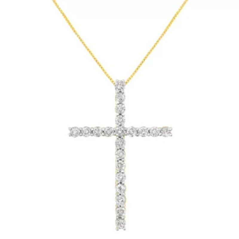 10K Yellow Gold Plated Silver 4.0 Cttw Diamond Cross Pendant Necklace - 18"