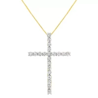 10K Yellow Gold Plated Silver 4.0 Cttw Diamond Cross Pendant Necklace - 18"
