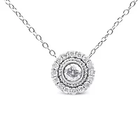 .925 Sterling Silver 1/2 Cttw Round Diamond Halo Circle Pendant 18" Necklace