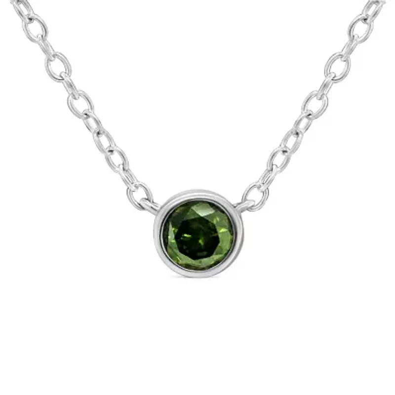 Silver 1/5 Cttw Treated Green Diamond Solitaire Bezel 18" Pendant Necklace