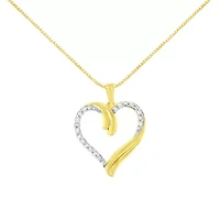 10K Yellow Gold Plated Silver 1/10 cttw Diamond Open Heart 18" Pendent Necklace