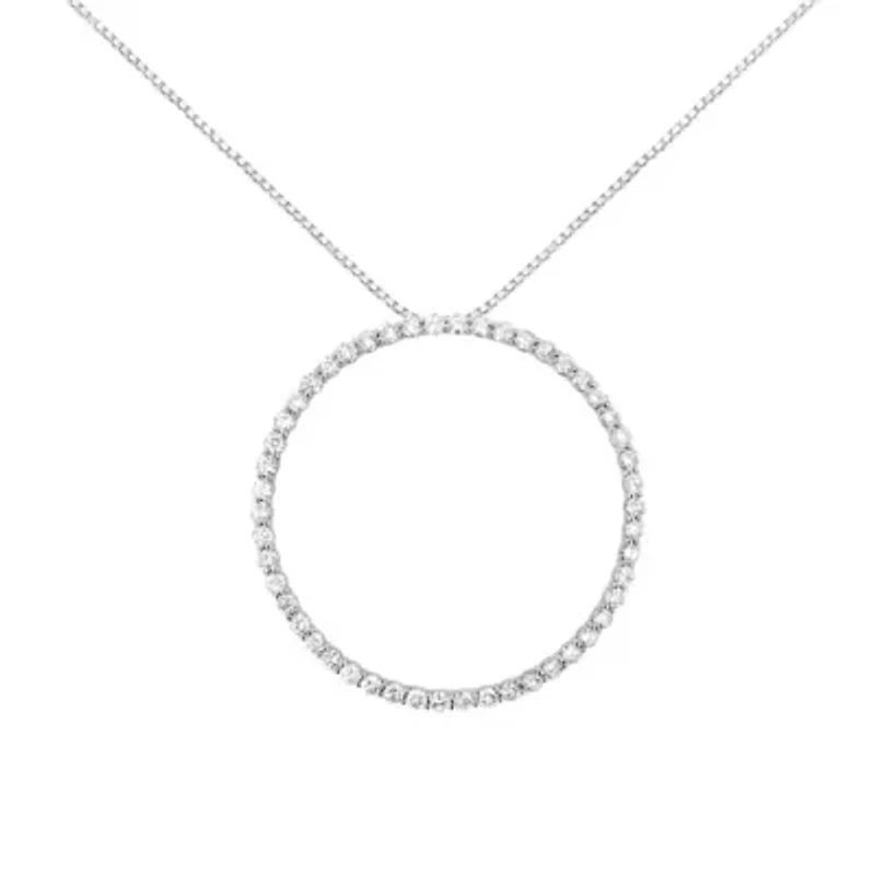 Silver 4 cttw Prong Set, Round-Cut Diamond Open Circle Hoop 18" Pendant Necklace