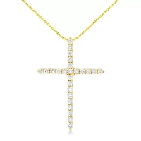 10K Yellow Gold Plated Silver 2.0 Cttw Round Cut Diamond Cross Pendant Necklace 18"