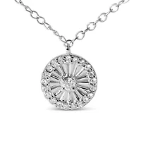 .925 Sterling Silver 1/6 Cttw Diamond Wheel and Spoke Pendant Necklace - 18"