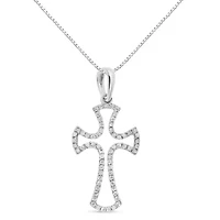 .925 Sterling Silver 1/3 Cttw Diamond Framed Open Cross 18" Pendant Necklace