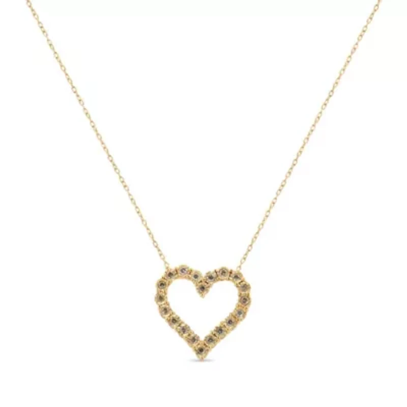 10K Yellow Gold over Silver 1/2 Cttw Champagne Diamond Heart Pendant Necklace - 18"
